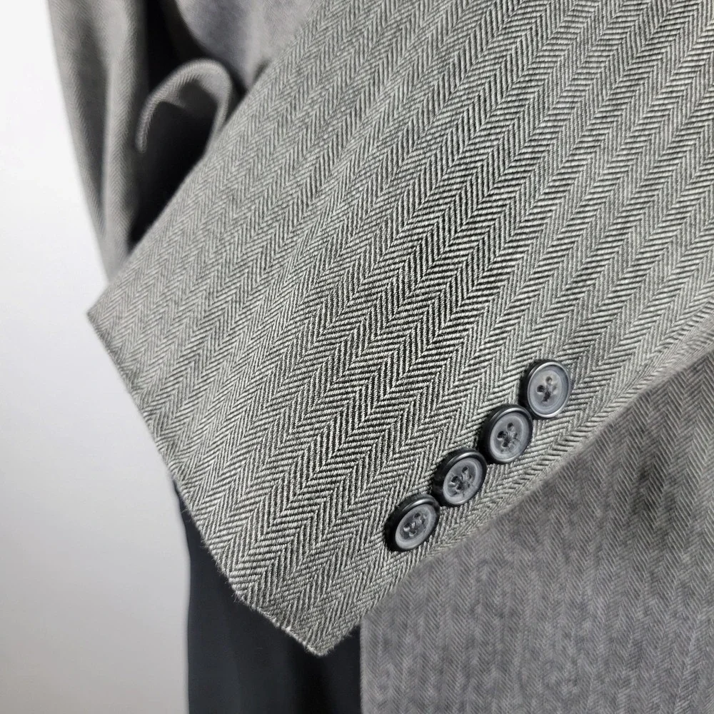Joseph Feiss Men's Sport Coat Blazer Two Button‎ Gray Herringbone Poly Blend 46L